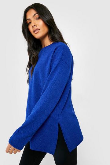 Maternity Soft Knit Side Split Sweater cobalt