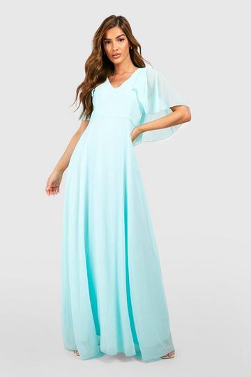 Chiffon Cape Sleeve Maxi Bridesmaid Dress mint