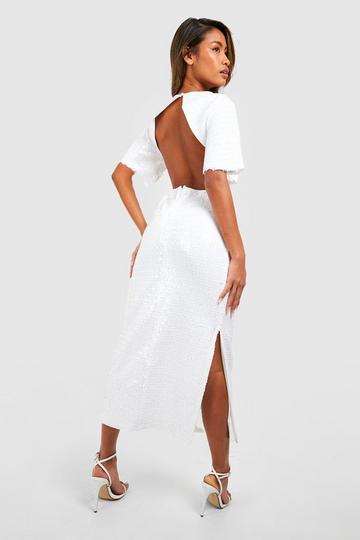 Sequin Backless Midi Dress white