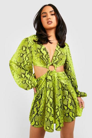 Snake Print Cut Out Romper lime