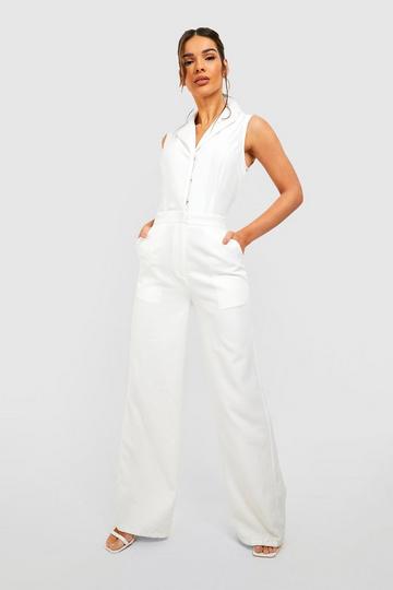 Collared Wide Leg Jumpsuit ivory