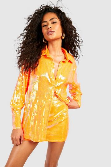 Neon Sequin Relaxed Fit Shirt orange