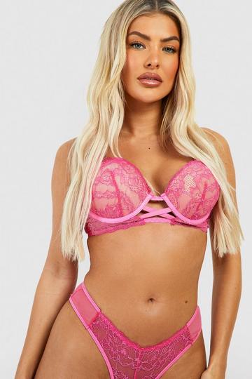 Contrast Lace Super Push Up Bra magenta