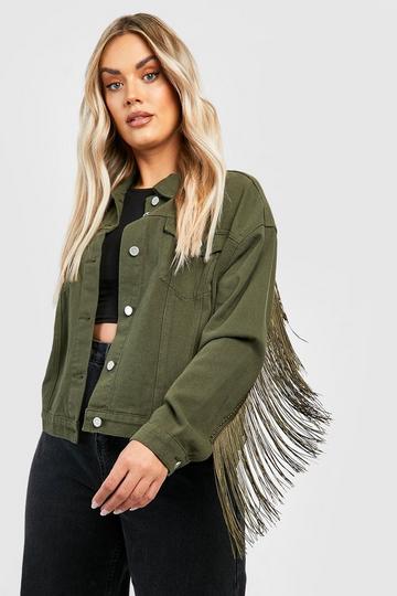 Khaki Plus Tassel Denim Jacket