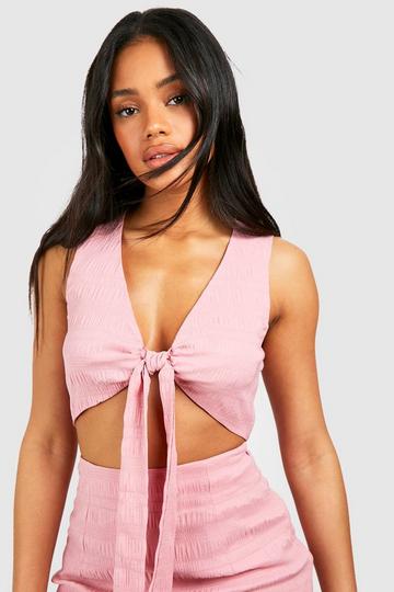 Textured Knot Front Bralette candy pink