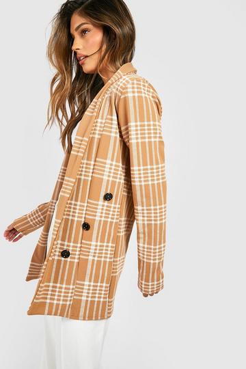 Basic Jersey Tonal Check Relaxed Fit Blazer camel