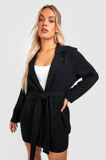 Plus Basic Jersey Tie Waist Blazer black