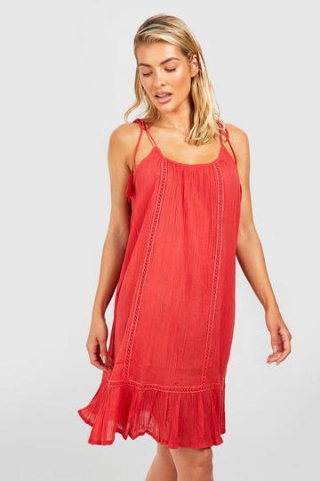 Cheesecloth Tassel Swing Beach Dress red