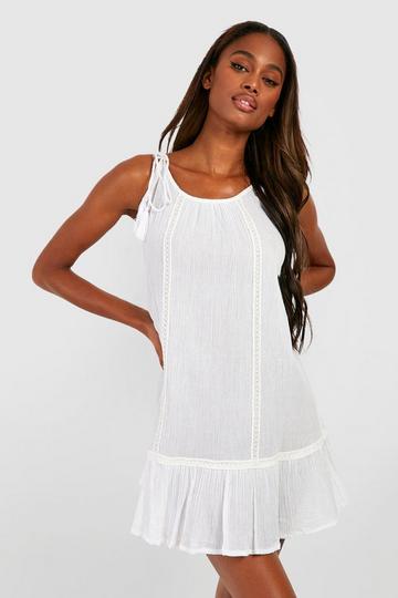 Cheesecloth Tassel Swing Beach Dress white