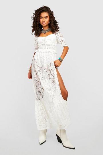 Puff Sleeve Lace Maxi Dress ivory