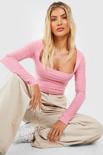 Pink Slinky Double Layer Square Neck Bodysuit
