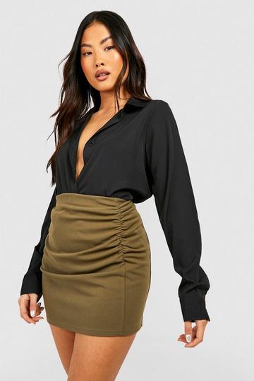 Petite Ruched Drape Mini Skirt khaki