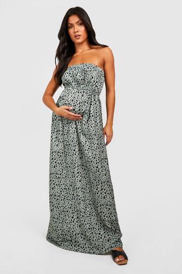 Sage Green Maternity Spot Bandeau Maxi Dress