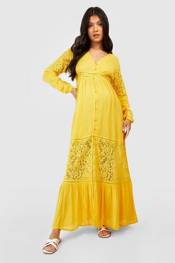 Maternity Boho Lace Insert Maxi Dress ochre