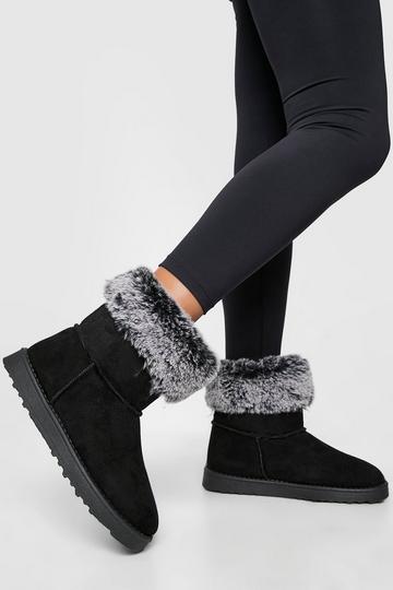Faux Fur Trim Cosy Boots black