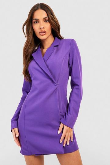 Purple Plunge Shoulder Pad Blazer Dress