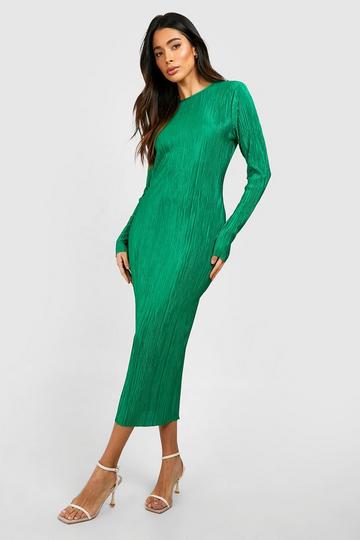 Plisse Midi Dress green