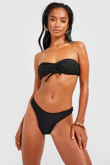 Petite Ruched Front Bandeau Bikini Top black