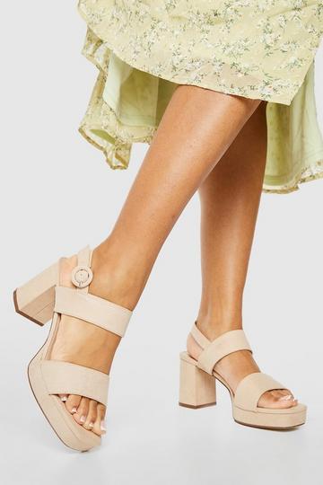 Nude Wide Width Covered Buckle Mid Height Platforms