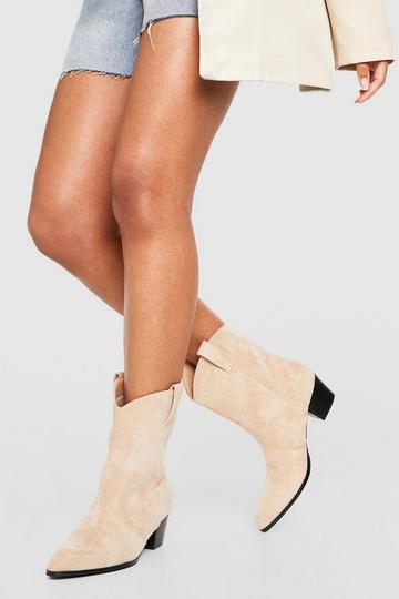 Basic Tab Detail Western Cowboy Ankle Boots beige