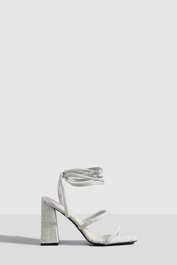 Wide Fit Multi Strap Linen Tie Up Block Heel Sandals beige