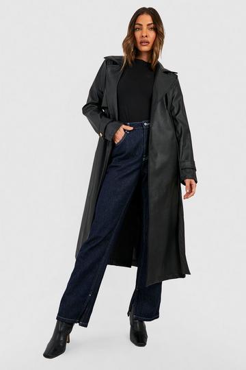 Faux Leather Trench Coat black