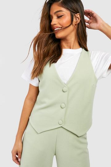 Basic Jersey Self Fabric Button Waistcoat sage