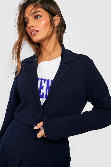Basic Jersey Button Front Cropped Blazer navy