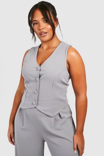 Grey Plus Basic Jersey Self Fabric Button Waist Coat