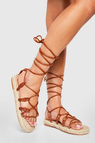 Espadrille Detail Lace Up Gladiator Sandals tan