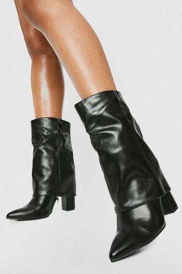Fold Over Calf High Boots black