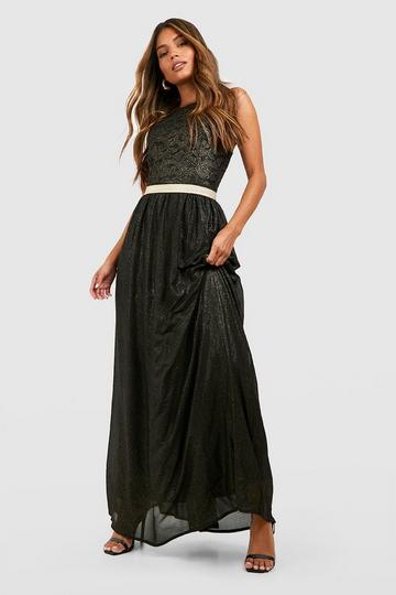 Boutique Lace & Metallic Maxi Dress black