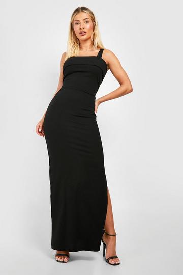 Black One Shoulder Thigh Split Maxi Dress