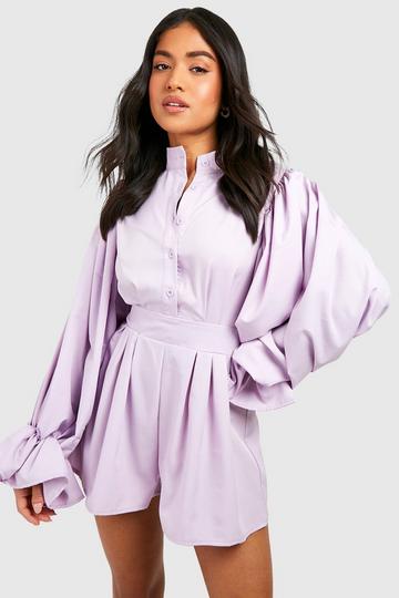 Petite Volume Sleeve Tailored Playsuit lilac