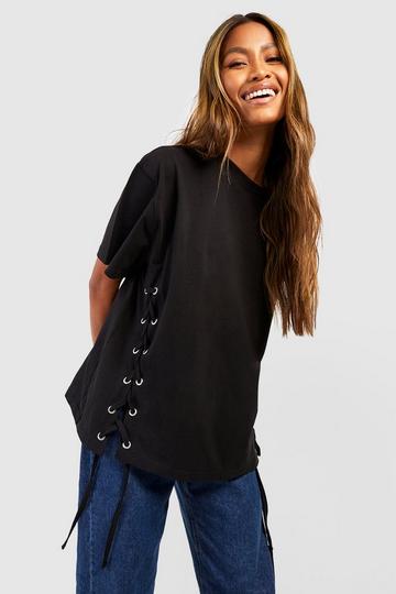 black lace up shirt