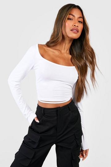 Boohoo Colorado Print Long Sleeve Crop Top - Cream - Size 2