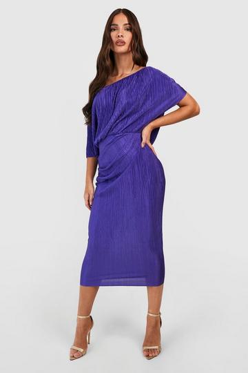 Off The Shoulder Plisse Midi Dress purple
