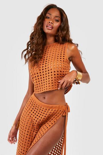 High Racer Neck Crochet Crop Top terracotta