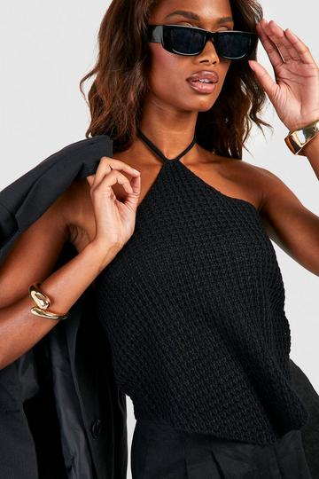 Black Halterneck Crochet Crop Top