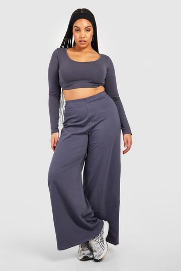 Plus Mix And Match Cotton Wide Leg Trousers steel