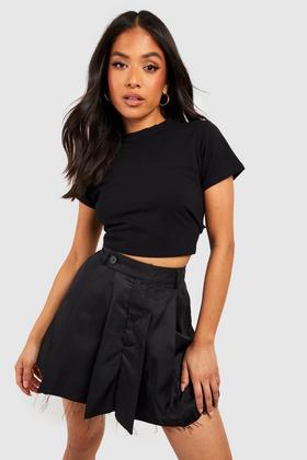 Petite Belt Detail Pleated Woven Mini Skirt