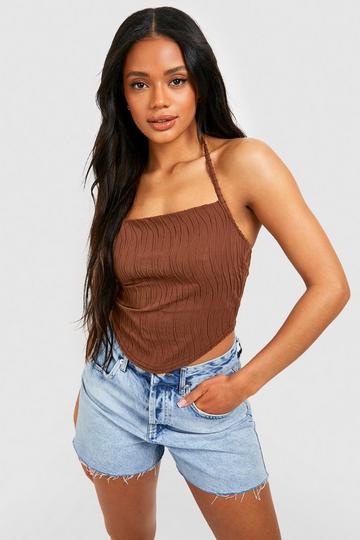 Textured Ripple Rib Halterneck Top chocolate