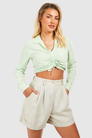 Ruched Detail Cropped Shirt lime