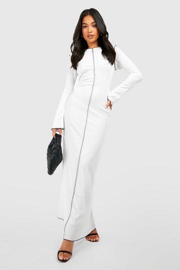 White Petite Seam Detail Rib Maxi Dress