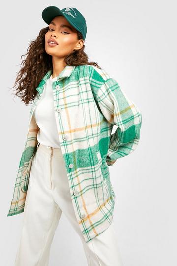 Oversized Button Up Check Shacket bottle green
