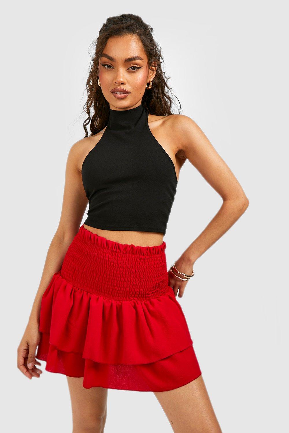 Boohoo red sale leather skirt