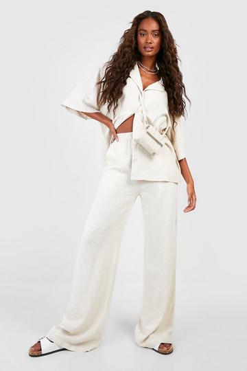 Linen Mix Relaxed Fit Wide Leg Trousers natural beige