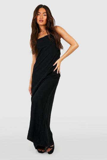 Black Linen Mix Spaghetti Strap Column Maxi