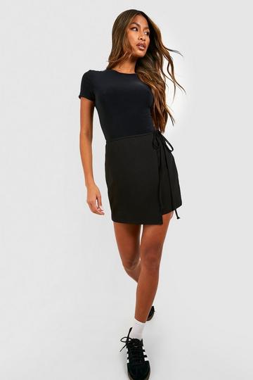 Wrap Tie Tailored Mini Skirt black