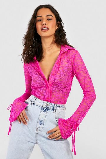 Pink Lace Fitted Shirt